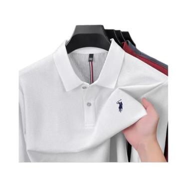 Imagem de Camisa Polo Masculina De Manga Longa 100% Algodão Puro, Marca De Desig