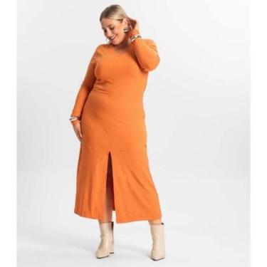 Imagem de Vestido Midi Plus Size Manga Longa Secret Glam Laranja-Feminino
