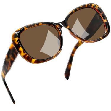 Imagem de Joopin Óculos de Sol Feminino Acetato Polarizado Oversized Proteção UV400 Modelo Borboleta Leopardo Marrom