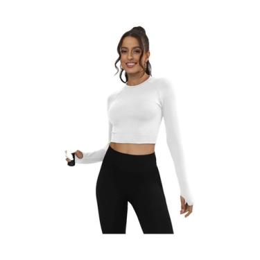 Imagem de Camiseta Sem Costura Longa Para Mulheres, Top Esportivo Para Academia 