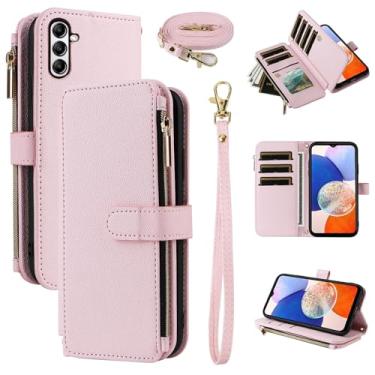 Imagem de Furiet Capa carteira para Samsung Galaxy A56 5G com alça de pulso, alça de ombro mais de 10 porta-cartões de couro PU de luxo flip suporte com zíper bolsa para celular à prova de choque para A 56 56A