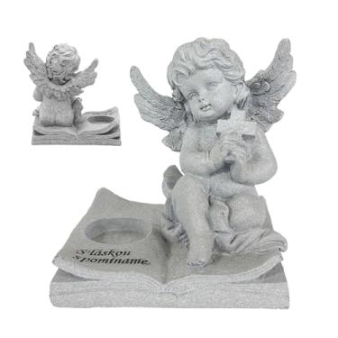 Imagem de Castiçal de anjo, castiçal interno de resina com cruz - Estatuetas de anjo pequenas - para altares cantos memoriais lápides jardins salas de estar mesas mesas diárias internas festas escritórios casa