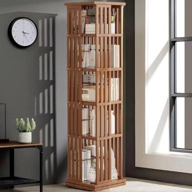 Imagem de Estante rotativa de madeira - Rack de armazenamento de canto de 6 camadas para estudantes, fácil de mover e limpar, ideal para livros e ornamentos