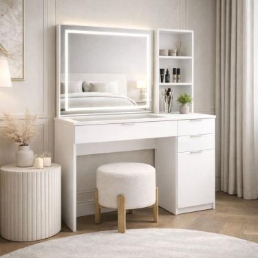 Imagem de Penteadeira com Led 3 Gavetas 1 Porta e Nichos Bella Branco