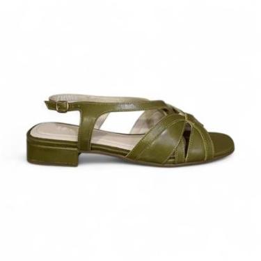 Imagem de Sandália Feminina em Couro Salto Baixo Quadrado 411039-Feminino