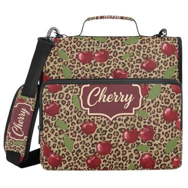 Imagem de SEHANY Fichário com zíper de leopardo cereja com alça de ombro, capacidade para 500 folhas, vários bolsos, 3 cm, 3 anéis Trapper Keeper