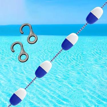 Imagem de Corda flutuante de segurança para piscina com ganchos - 4,9 m/7,9 m/11 m/14 m/17,1 m/19,8 m/23,2 m, boia de marcação de linha de pista de natação durável para festas na piscina, competições e parques