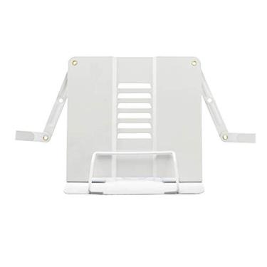 Imagem de Suporte de livro de metal com clipes de fixação de atualização Suporte de livro de leitura dobrável com 6 ângulos ajustáveis e clipe de página de papel, suporte de livro resistente para mesa para livro de receitas, revistas, laptop, tablet (branco)