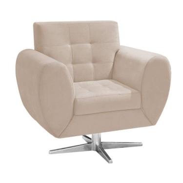 Imagem de Poltrona Decorativa Grécia Suede Bege com Base Giratória Estrela Aço C