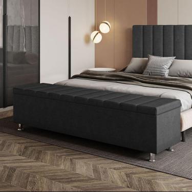 Imagem de Calçadeira Baú Recamier Estofado King 195 Cm Ônix Veludo Preto