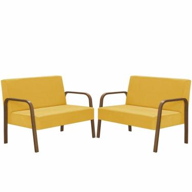 Imagem de Kit 2 Poltronas 2 Lugaresjade Braço Madeira Amarelo