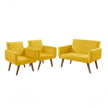 Imagem de Conjunto Anabelle 2 Poltronas De 1 Lugar 1 Poltrona 2 Lugares Braço Unidecor Amarelo