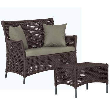 Imagem de 1 Sofá E Mesa Igapó Alumínio Preta Corda Náutica E8 Trama Marrom