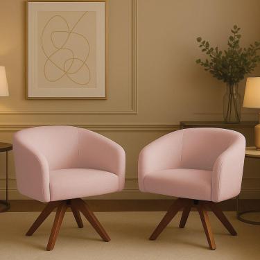 Imagem de Poltrona Sala Base Giratória Madeira Kit 2 Arielle Bouclê Rosê D03 - D'rossi