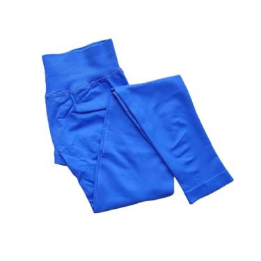 Imagem de tincolia Calça legging feminina Scrunch sem costura, ioga, academia, esportiva, faixa baixa com nervuras, alta elasticidade, meia-calça fitness - azul-GG