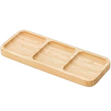 Imagem de Petisqueira 3 Divisórias Bandeja de Bambu Plasvale 25,5x10cm Travessa 