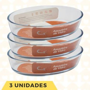 Imagem de Kit 3un Forma Travessa Transparente 3L Vidro Resistente Oval - CasaVit