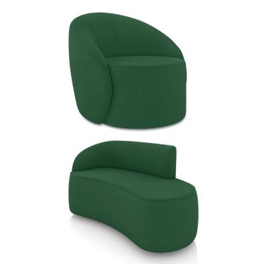 Imagem de Sofá 2 Lugares Orgânico 140cm Morgan e Poltrona Lua Veludo Verde D03 - D'Rossi