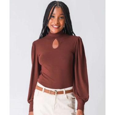 Imagem de Blusa Feminina Vazado Manga Princesa Marisa Marrom-24009, Marrom, M