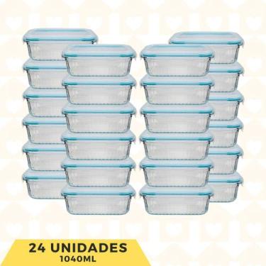 Imagem de Jogo Potes Hermetico 1040ML Rantagular Canelado Marmita 24Un - Belo Vi