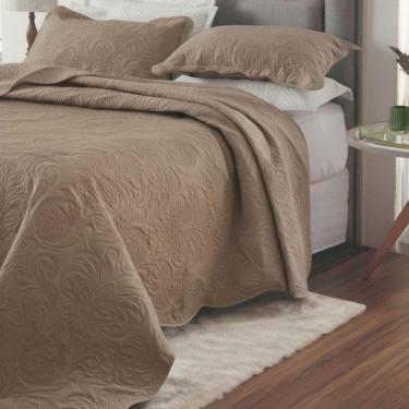 Imagem de Kit Cobre Leito Colcha Basic King 3 Peças Dupla Face Liso Classic - Cáqui - 100% Poliéster