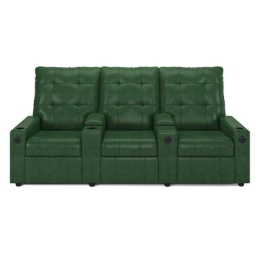 Imagem de Poltrona Do Papai Reclinável Sala De Cinema Barcelona Elétrica Touch Usb Pu Verde Musgo