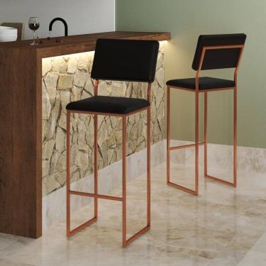 Imagem de Banqueta Alta Encosto Nina Industrial Moderna para Cozinha Bar Bancada Assento Corino - Cobre/preto