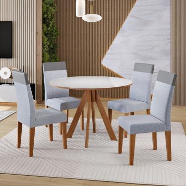 Imagem de Conjunto Sala de Jantar Mesa 90cm com Tampo de Vidro Dallas e 4 Cadeiras Paris Madetal - Mel/Nude/Cinza