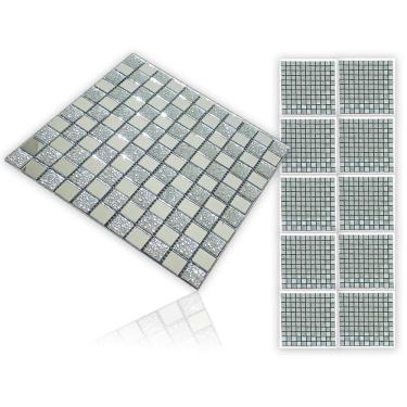 Imagem de Pastilha De Vidro Kit 10 Uni Autocolante Parede Cozinha Banheiro Decorativa Facil Aplicacao Reforma Requinte Moderna