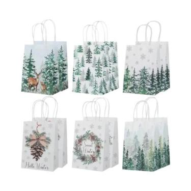 Imagem de Sacolas De Presente De Natal 6/12/24pcs Em Papel Kraft Com Estampa De 