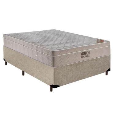 Imagem de Cama Box Casal Suede + Colchão Casal Ortobom Airtech Molas Superpocket (65x138x188) bege