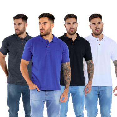 Imagem de Kit 4 Camisa Polo Masculina Piquet-Masculino