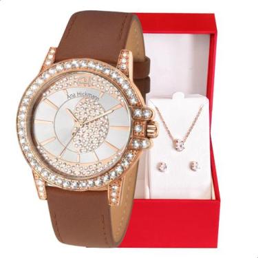 Imagem de Relógio Champion Ana Hickmann Couro Marrom AH28160Z Colar e Brincos