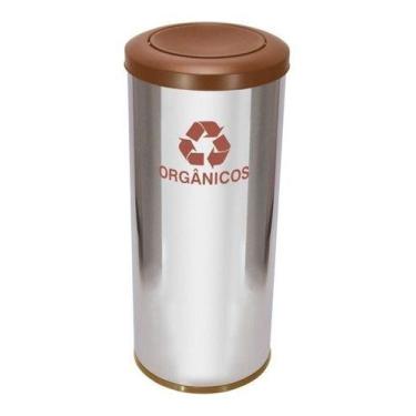 Imagem de Lixeira De Aço Inox 30l Com Tampa Plastica Meia Esfera - Higipack