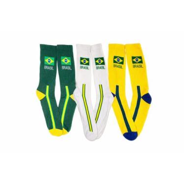 Imagem de Kit 3 Pares Meias Brasil Copa Torcedor Seleção Adulto Jovens - GAC VAR