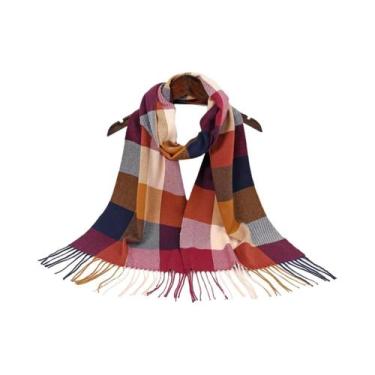 Imagem de Cachecol Xadrez Feminino E Masculino Com Borlas, Tipo Pashmina, Quente