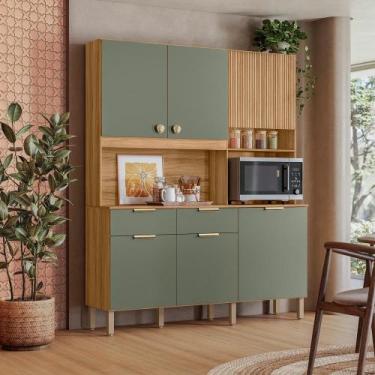 Imagem de Cozinha Compacta Tropical 7 Portas 2 Gavetas Freijó/Verde/Ripado Freij