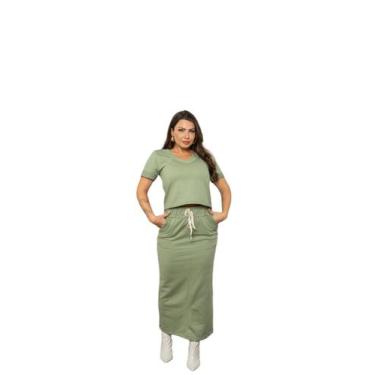 Imagem de Conjunto Saia Midi Amarração Frontal Bolsos Laterais e Blusa Tamanho:M