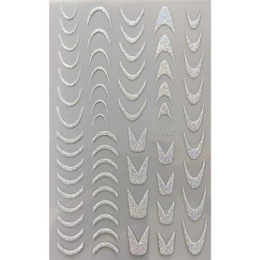 Imagem de Adesivo de Unhas F963 para Decoração Linha Francesa 3D Gradiente Azul Rosa Roxo Verde OEM