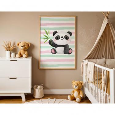 Imagem de Quadro Infantil Panda Feliz Retangular 20 X 30 cm em Canvas com Moldura Caixa para Pare...