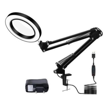 Imagem de Luminária LED/Lupa 5x c/ Braço/Pedestal Articulado p/Mesa, Leitura, Ba