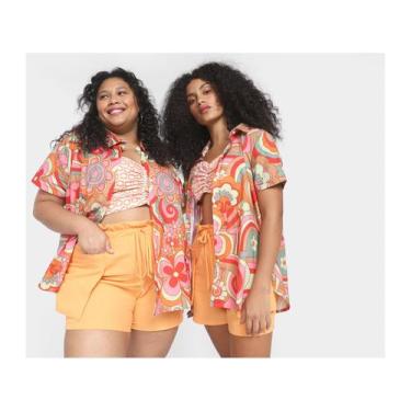 Imagem de Top Vista Magalu Flores Franzido, Laranja, G4