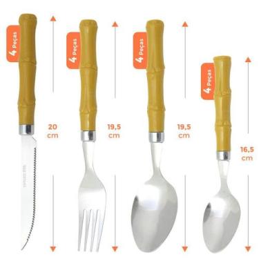 Imagem de Faqueiro de Aço Inox Cabo Plástico Bambu 16 Peças - Lyor