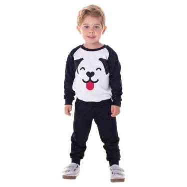 Imagem de Conjunto Moletom Menino Casaco Cachorro e Calça Preta Lisa - Ollelê, 1