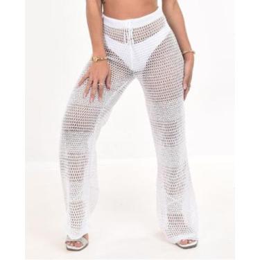 Imagem de Saída Praia Calça Tricô Branca M - Comprar e Usar
