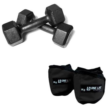 Imagem de Kit - Caneleira 4kg + Par De Halter sextavado pintado 4kg - Treino Aca