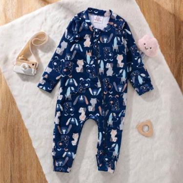 Imagem de Macacão Boucle Peluciado Bebê Com Zíper Estampado Inverno - Fofotinhos