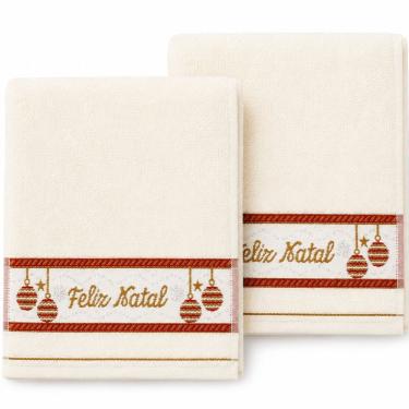 Imagem de Kit 15 Toalhas de Mãos e Lavabo Natalina 30x50CM 100% Algodão 400g-m2 Macias e Absorventes Creme Bene Casa