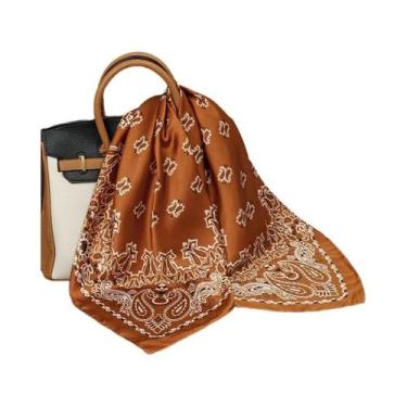Imagem de Lenço Quadrado De Seda Luxuoso Feminino Com Poás, Hijab De Cetim, Faix