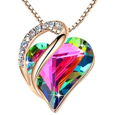 Imagem de Leafael Colar com pingente de coração de amor banhado a ouro rosa 18K com pedra de cura cristal joias presentes para mulheres, 45,72 cm + 5,08 cm, Metal, não conhecido